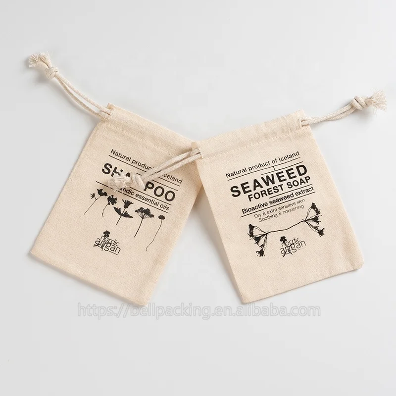 Custom Logo Printed Muslin Drawstring Bag Cotton Gift Packaging Pouch