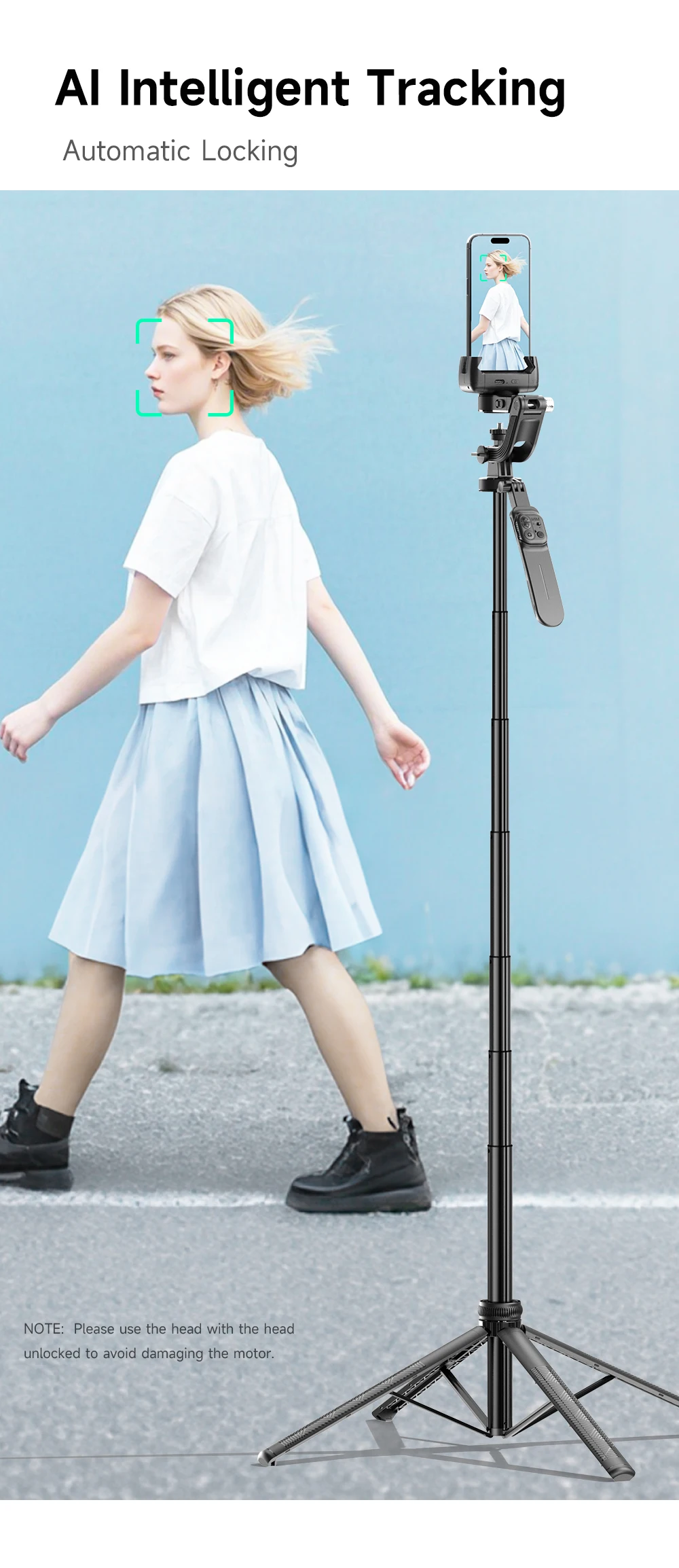 C16 Intelligent AI Face Tracking 360 Rotating Single Axis Gimbal Stabilizer Aluminum Alloy Rod Quadrupod Selfie Stick Light 540g