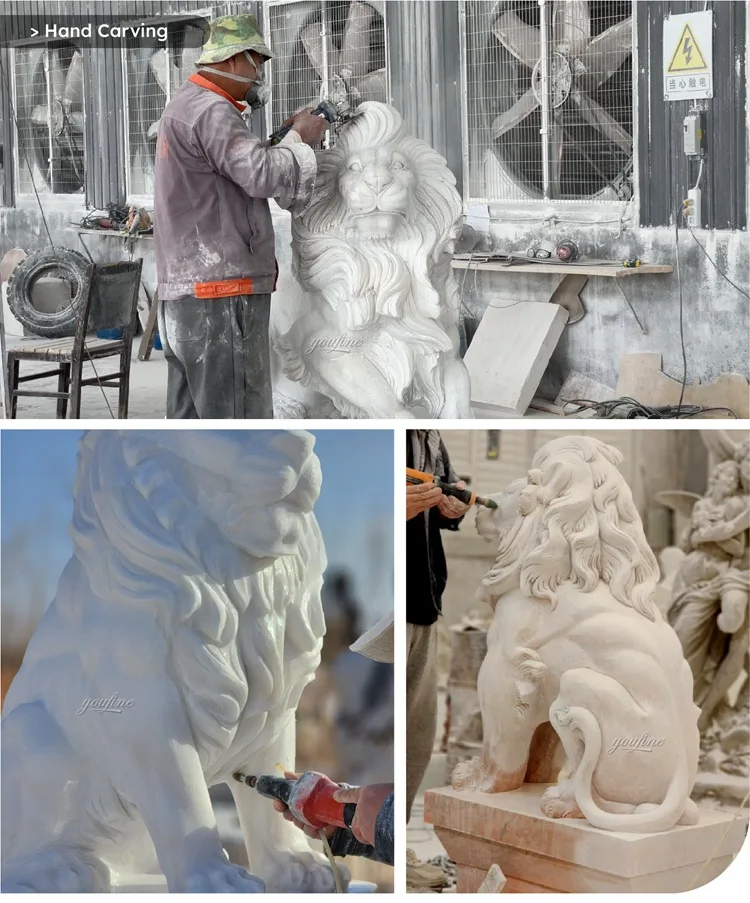 hand carving marble lion sculpture