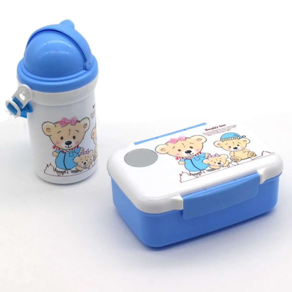 Eco Friendly Cartoon Bento Box Children Plastic Lunchbox Set Kids School Lunch Box And Water Bottle Set