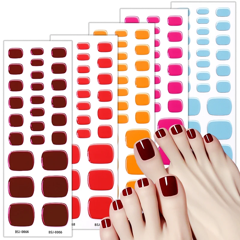 product zhengxiang custom uv 3d nail art stickers half baked solid color gel toe foot stickers semi cured full toenail stickers-1