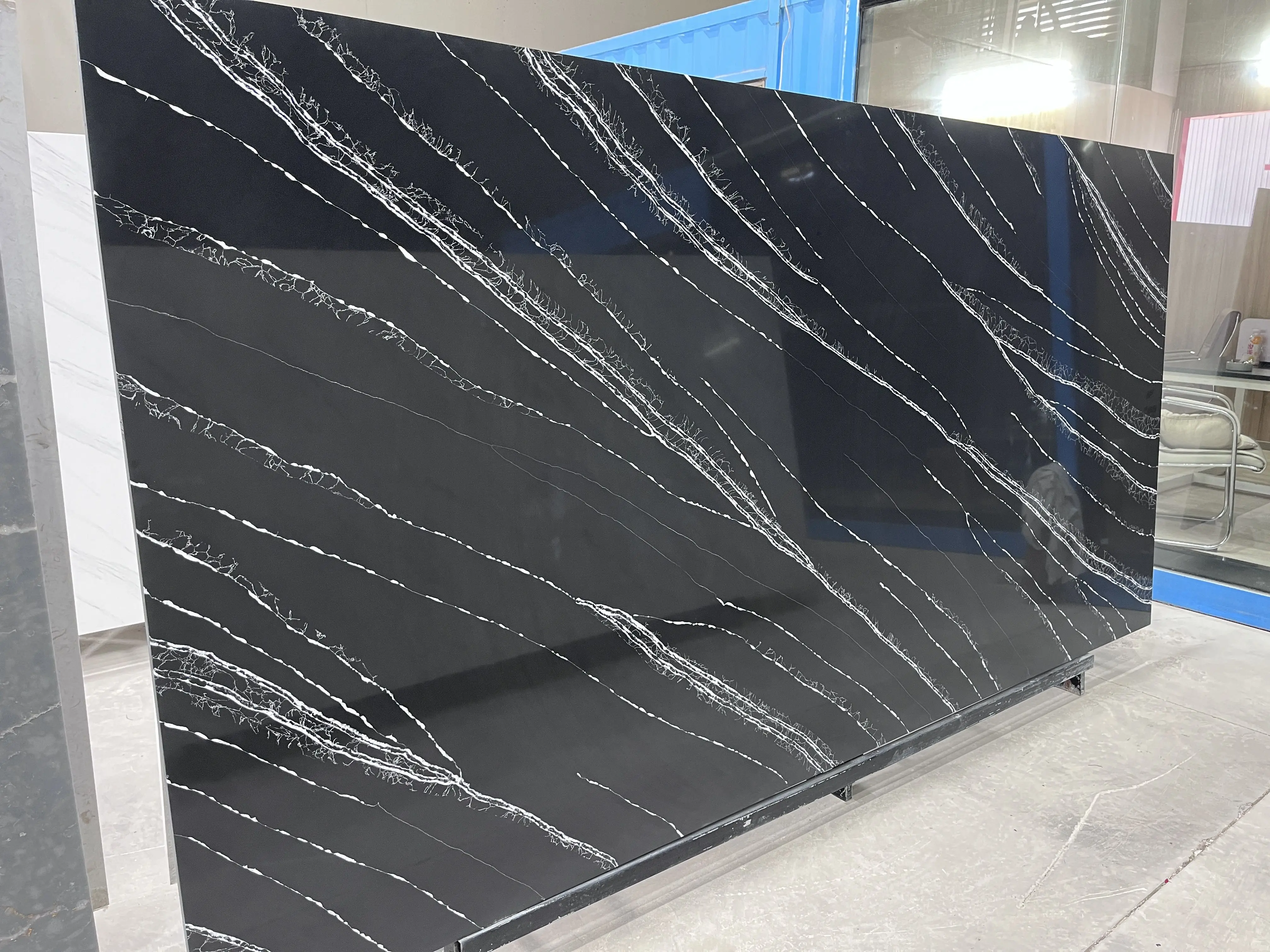 product ydstone modern design poetic black quartz kitchen countertop white vein stone slab for restaurant bar vanity top 3d model design256-1