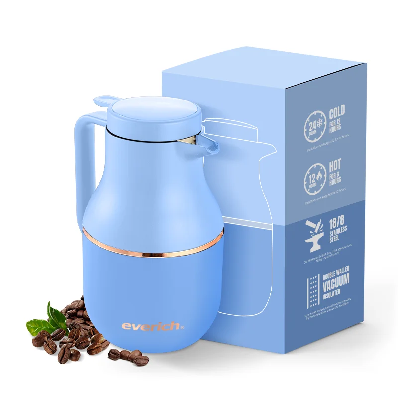Customized Capacity Wide Mouth Opening Coffee Pot Double Wall Vacuum Water Pot with Non-Slip Base and Food Grade Lid