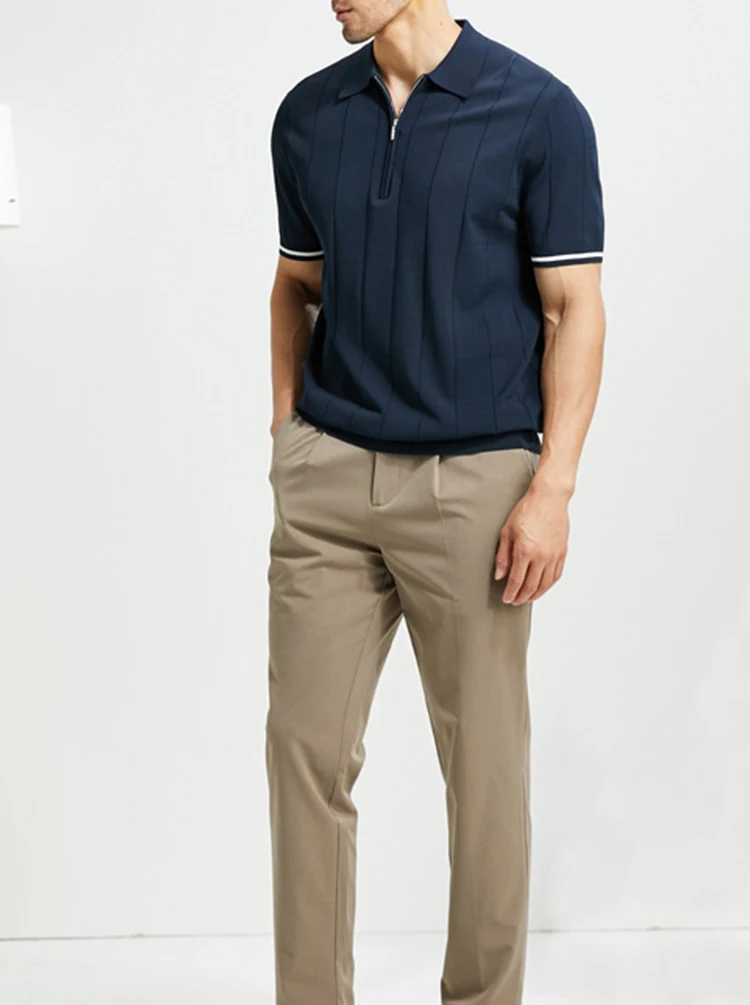 男士高品质休闲平纹拉链金特马球衫hommes定制涤棉氨纶男士套头衫拉链高尔夫马球t恤