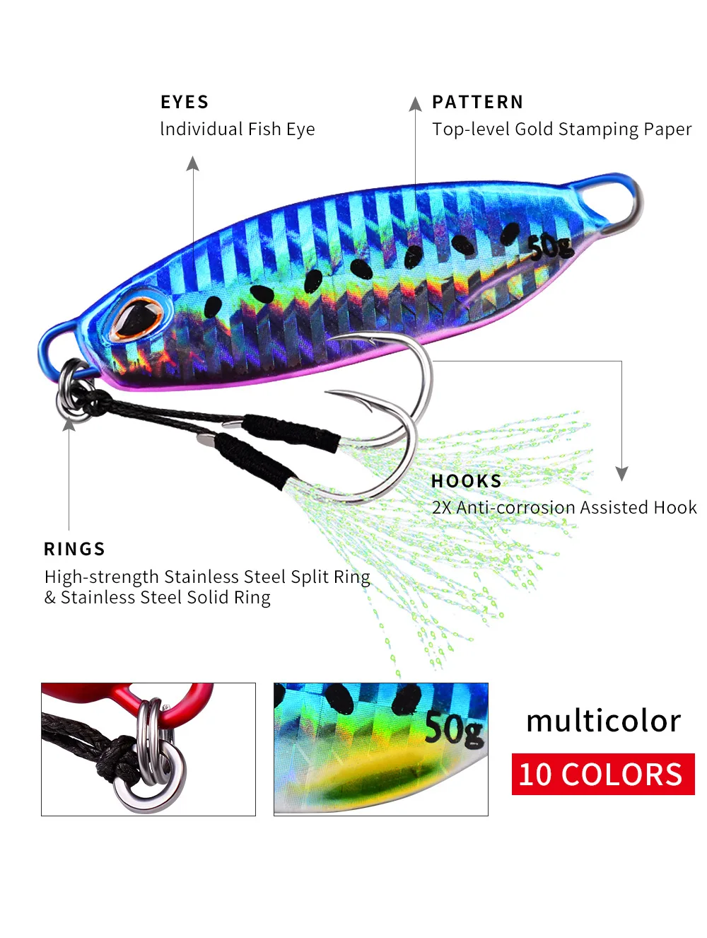 10g 15g 20g 30g 40g 50g Lead Fishing Baits Metal Jig Lure Luminous