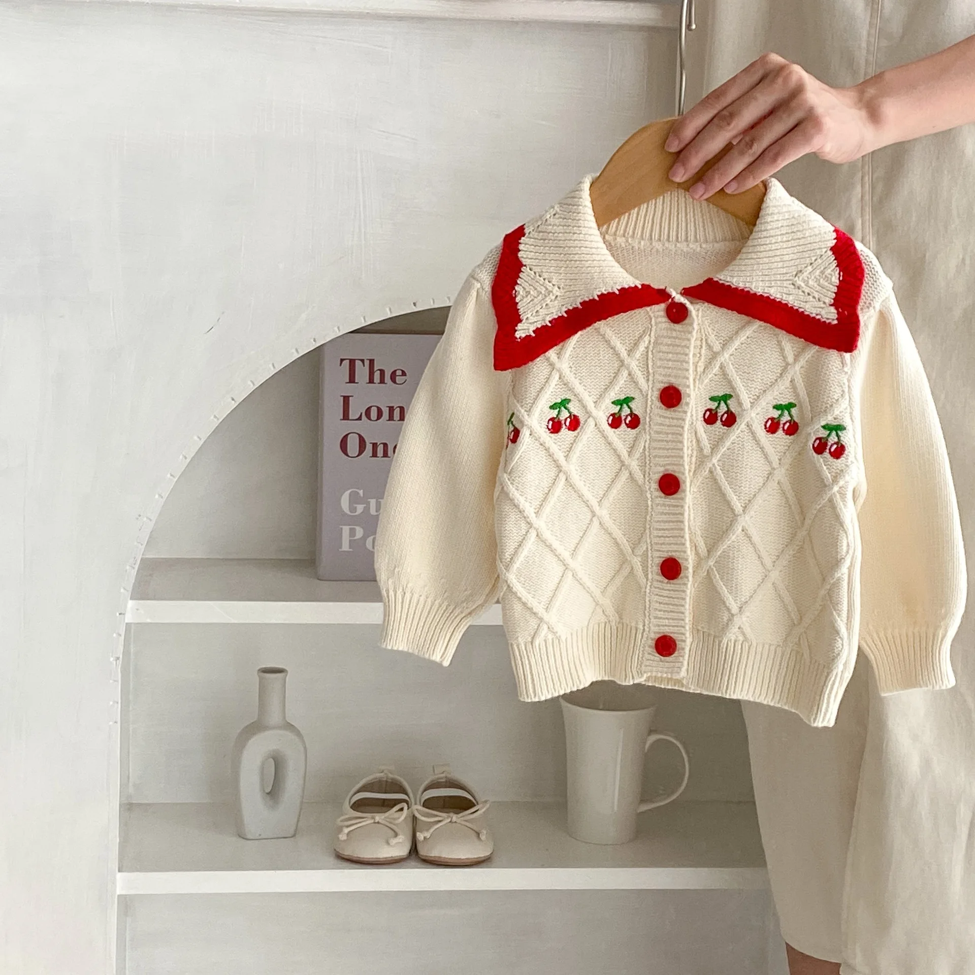 Engepapa Autumn Infant Cherry Embroidered Knitted Coat Newborn Cardigan Cotton Baby Clothes