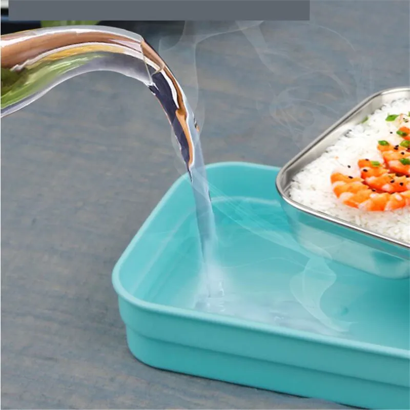 Airtight Eco Friendly Compartment Food Container Reusable Stainless Steel Double Layers Lunch Box For Kids