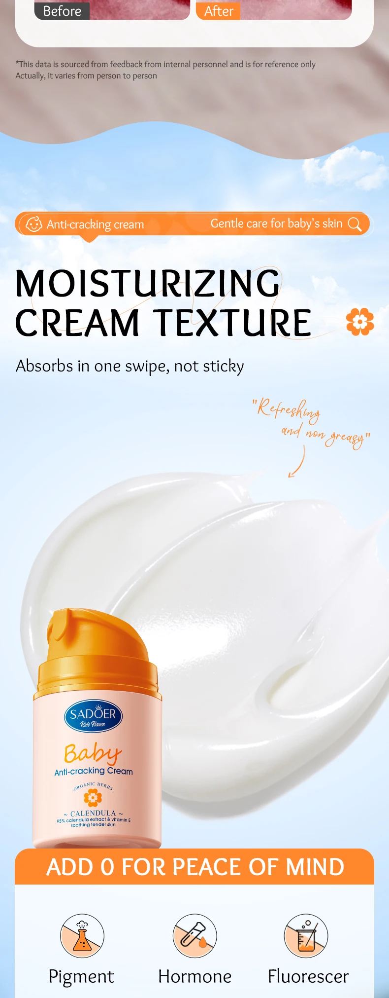 product organic skincare sadoer childrens calendula vitamin e gentle soothing anti chafing repairing moisturizing cream for children-8