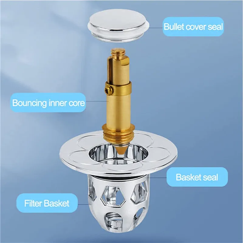 Universal Bathroom Anti Clogging Brass Bounce Core Push Type Deodorant Plug Pop Up Sink Drain Stopper