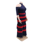 Pleated Summer New Women's Plus Size Elegant Printed Long Dress Spliced Striped Sexy Hollow Pleated Dress