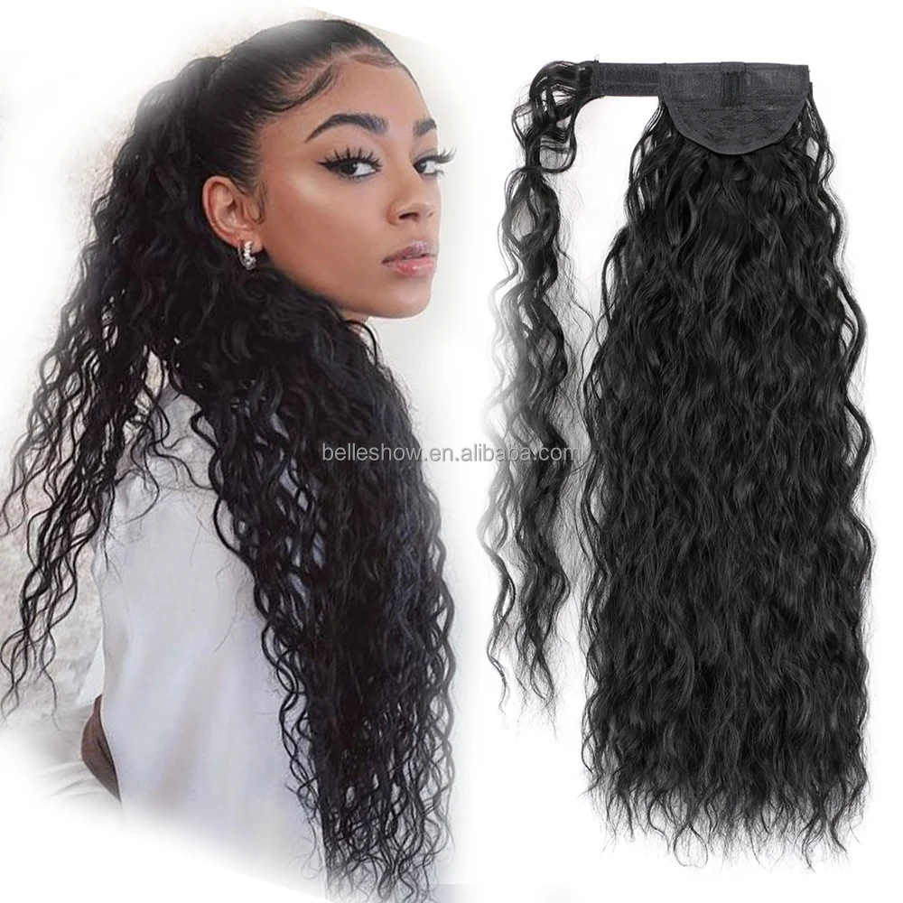 Clip In Hair Extensions Natural Hairpiece Headwear Synthetic Hair Brown  Gray Long Curly Ponytail Wrap Around Ponytail - Buy Curly Synthetic Hair  Ponytail For Women Natural Hair Wrap Around Clip In Hair