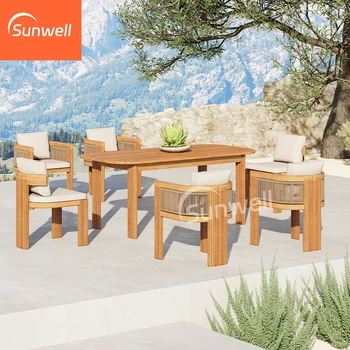 High End Hotel Furniture Garden Table and Chairs Outdoor Dining Teak Wood Set Patio Dining Table and Chair for Balcony Villas