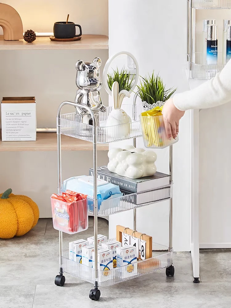 Organizer Trolley Cosmetics Kitchen Cart Bathroom Bedroom Multi Storey Snacks Storage Rack Transparent Storage Rack With Wheels