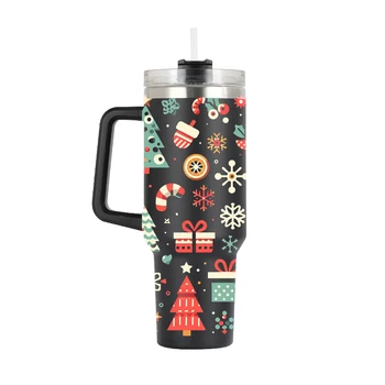 Custom Logo Christmas 40 oz Double Wall Vacuum Stainless Steel 40oz Coffee Outdoor Tumbler Travel Mug With Handle And Straw