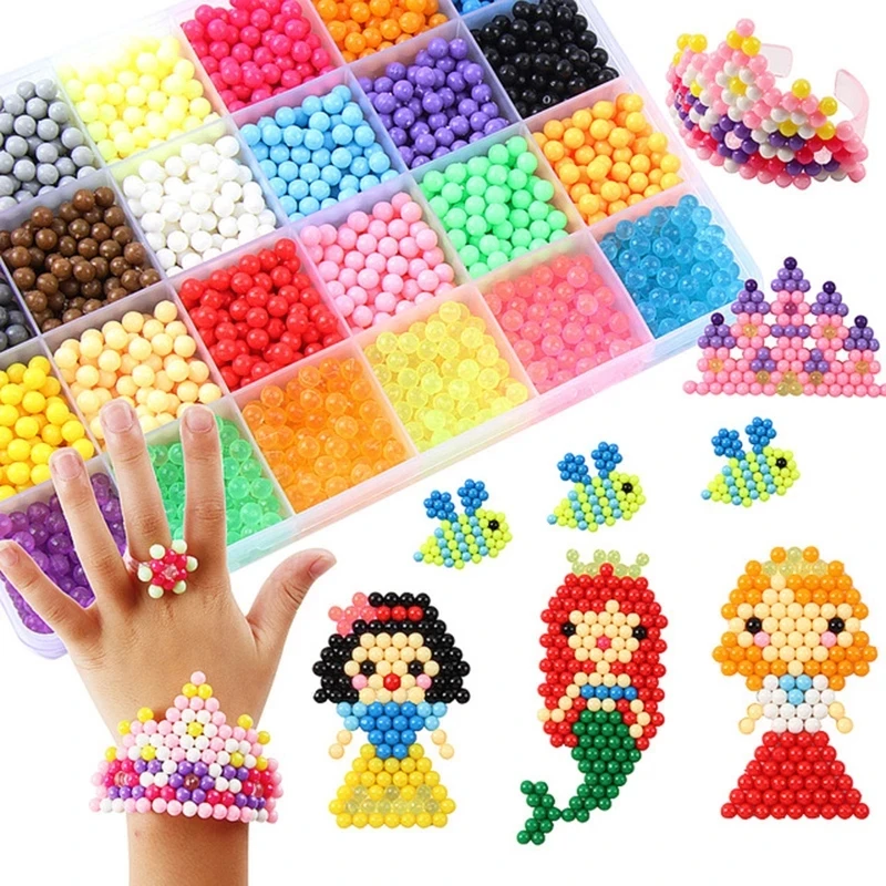 3000pcs 12 Colors 5mm Aqua Water Craft Sticky Beads with Accessories Kit for Kids Children DIY Crafting Educational DIY Toys 