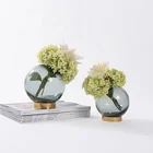 Round Flower Custom Wholesale Decorative Round Ball Flower Shaped Bule Color Glass Vase Clear