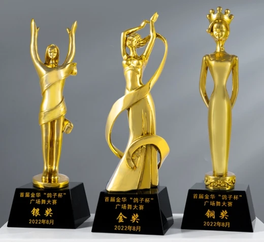 product jy wholesale customizable logo gold plating resin dancing girl dancer trophy awards souvenir with gift box-4