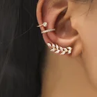 Unique Design Earrings Earrings New And Unique Design Diamond Ear Clip Leaf Pearl No Pierced Earrings Set