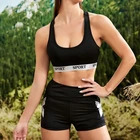 Sports Shorts Women Gym Yoga Active Wear Letter Graphic Sports Bra Shorts Sets