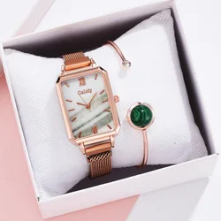Hot Sale Women Ladies Fashion Leather Strap Square Diamond Quartz Wrist Bracelet Watches Gift Set