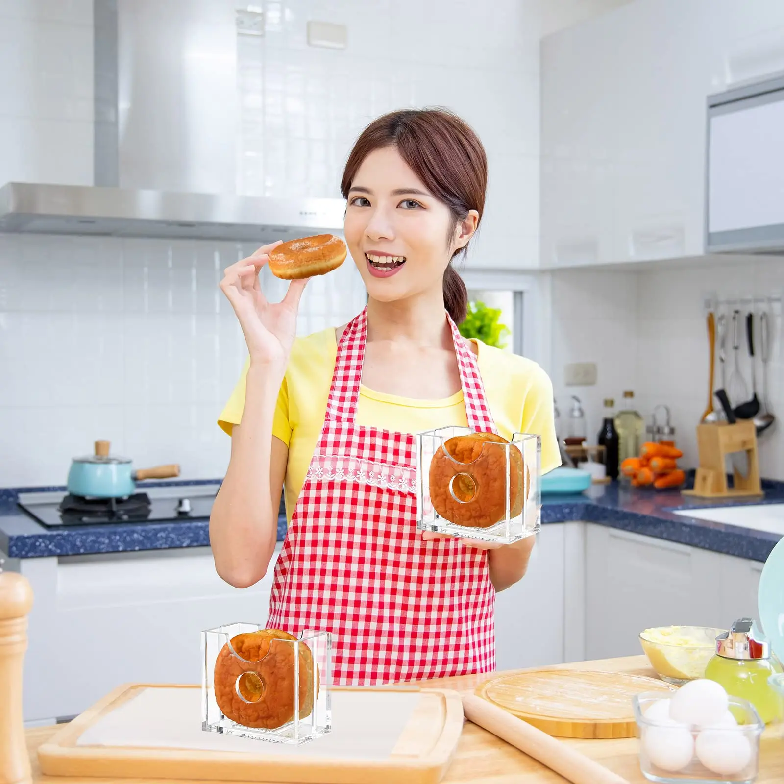bagel slicer 2Pieces Clear Bagel Slicer Acrylic Bagel Holder Transparent Acrylic Kitchen Supplies Display Rack Bread Slicing