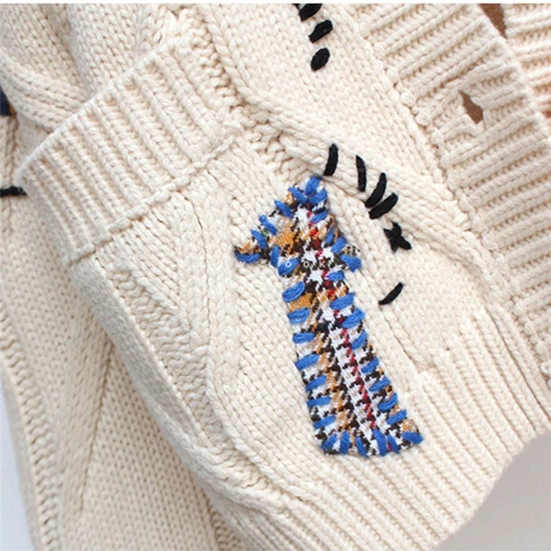 Autumn Winter Women Cardigan Warm Knitted Sweater Jacket Pocket Embroidery Fashion Knit Cardigans winter clothes for women