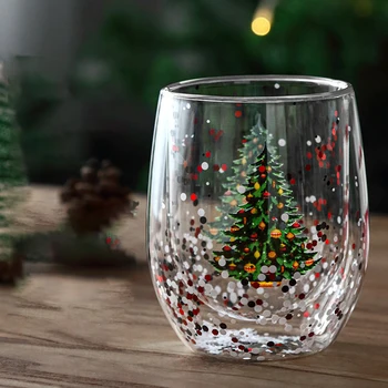 56H New flow double layer Christmas tree hand blown glass high temperature resistant borosilicate coffee cups