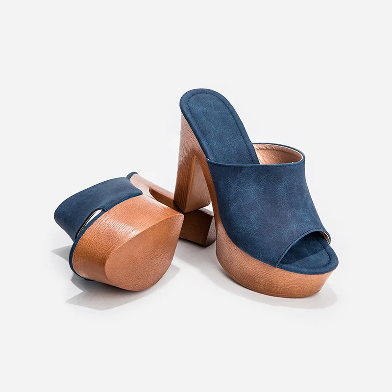 2024 New round toe one line women high heels sandals foam thick bottom platform ODM OEM slippers