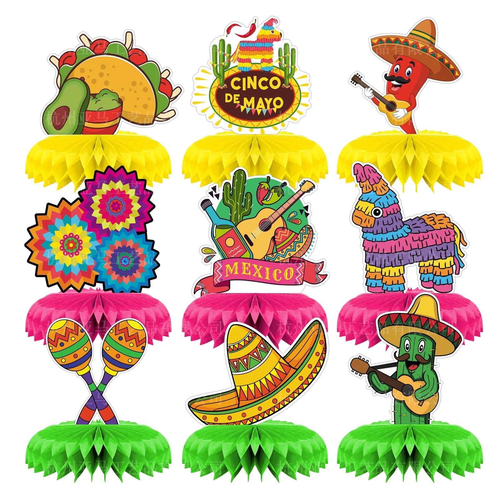 Mexican Party Decorations Honeycomb  Cactus Alpaca Pinata Mexican Carnival Theme Summer Paper Honeycomb Table Pendant