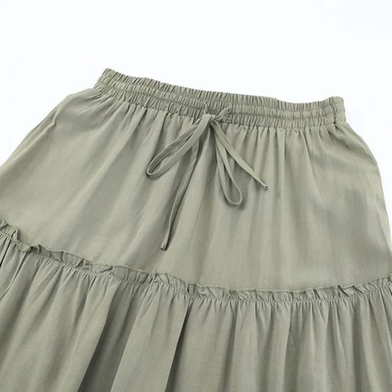 2023 Dear-Lover Summer Dress Ruffled Drawstring High Waist Maxi Womens Skirts