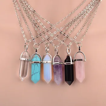 Hot sale Quartz Necklaces Pendants Vintage Natural Stone Bullet Crystal Necklace For Women Jewelry N98221