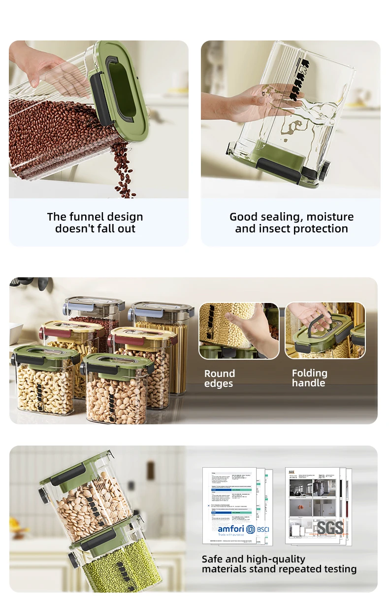 Wannuo 4L/3L/2L Grain Bottle Sets Moisture-Proof Rice Storage Bottle Airtight Food Container Sets With Sealing Ring factory