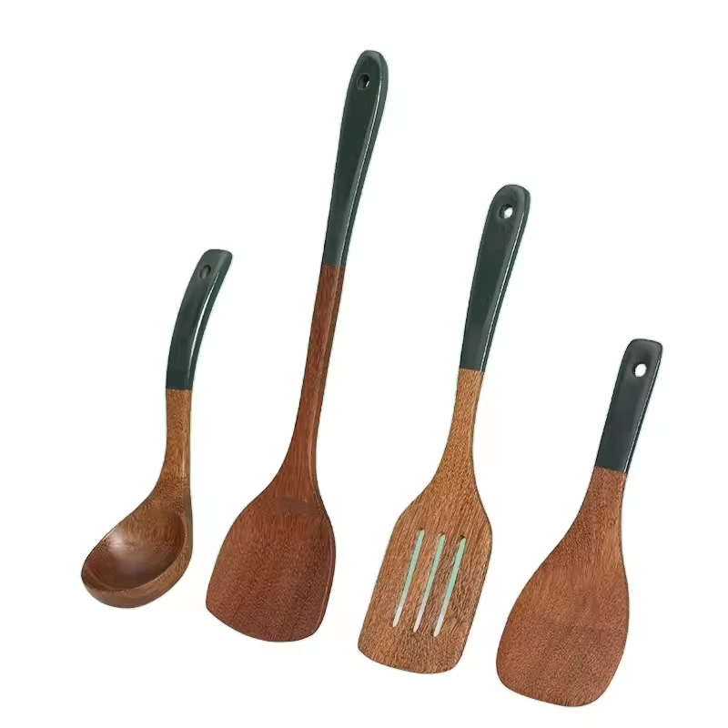 Custom Logo Wooden Spoons Eco Household Spatula Long Handle Chicken Wing Wooden Spatula Set wood Cooking Utensils