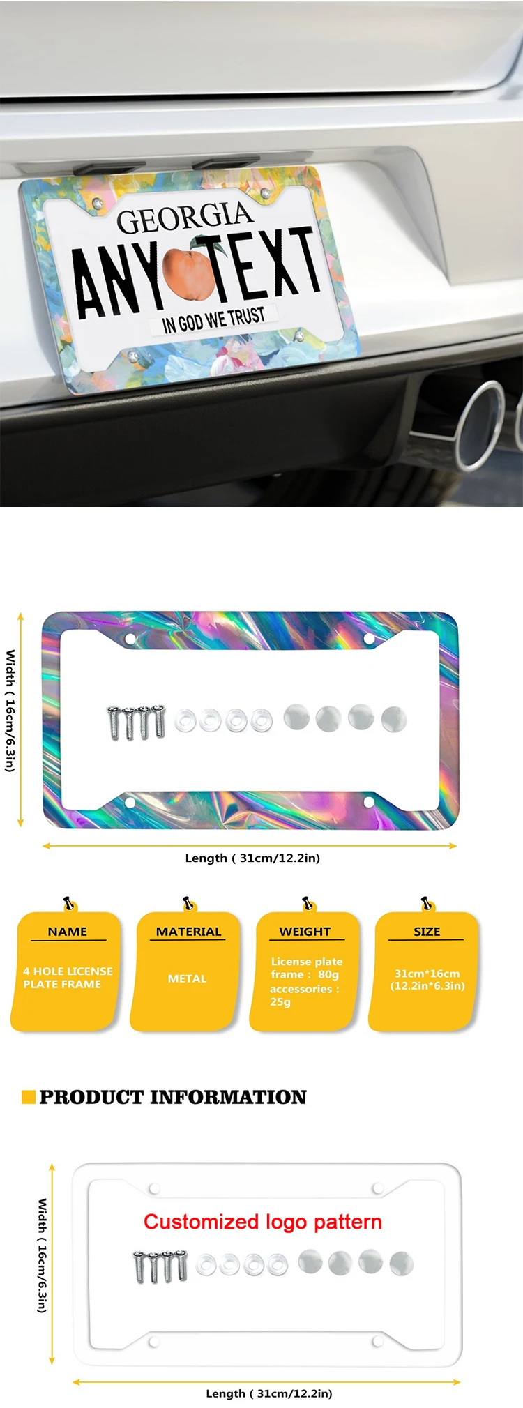 Stainless Steel Car Accessories 2024 Custom Design License Plate Frame for USA details