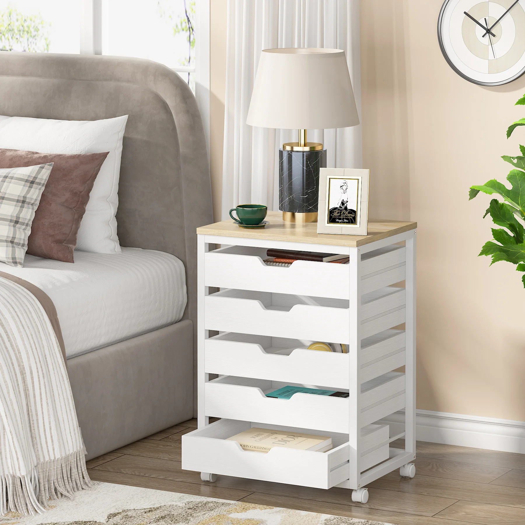 Modern White Multi-functional Sideboard Buffet Corner Wood 5-drawers Storage Cabinet