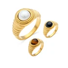 Gemstone Jewelry Vintage Agate Gemstone Mens Rings Stainless Steel 18k Gold Jewelry Ring