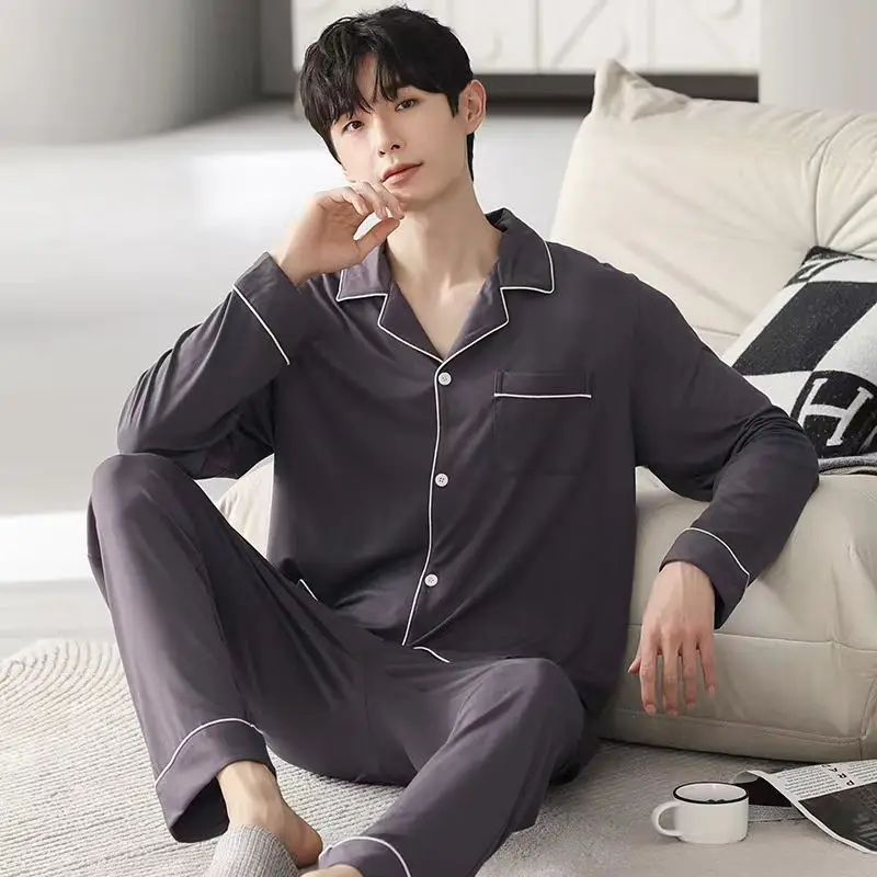Women Men Pajamas Set Lounge Wear Long Sleeves Home Wear Pocket Soft Breathable Pajama