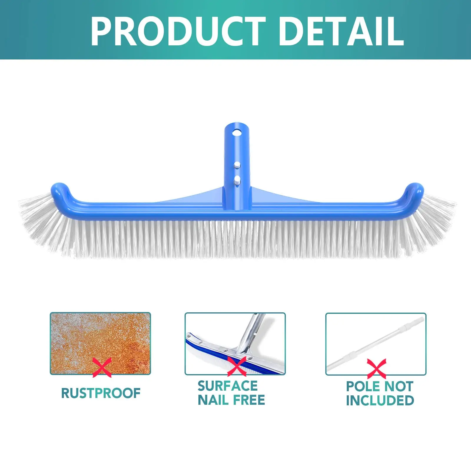 BN Pool Brush With Curved Brush and EZ Clip Handle, Pool Cleaning Bru
