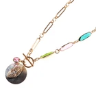Bead Necklace Classic T/O Bar With Multi Color Bead And Rose/ Clear Cubic Necklace Jewelry For Woman