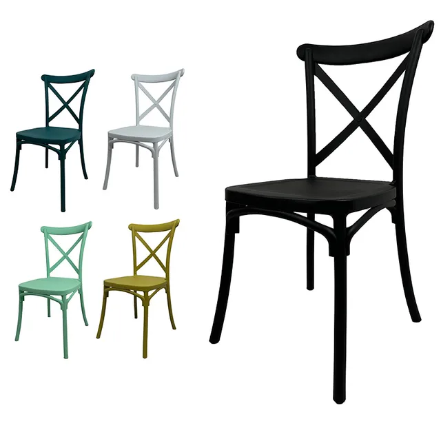 High quality stackable outdoor event patio restaurant wedding chairs stacking black white cross back plastic dining chair