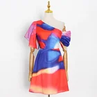 2021 New Temperament Small Tall Waist Short Printed Slanted Shoulder Ruffled A-line Skirt