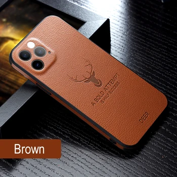 LeYi PU Leather Slim Thin Back Cover Soft camera lens protector Mobile Phone deer head Case For iphone 12 6 7 8 pro max