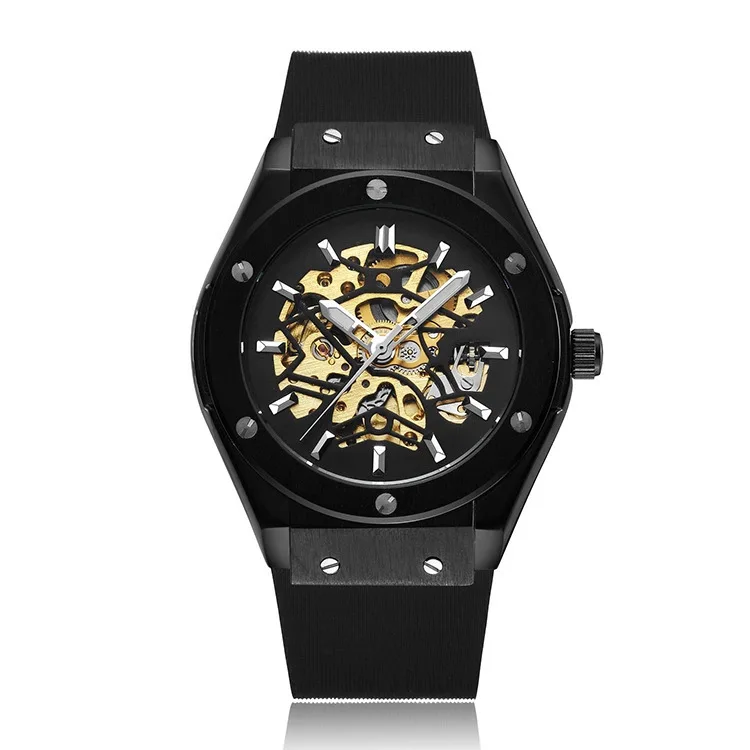 Brand New Style Popular Silicone Strap Watches Hollow Out Skeleton Wrist Mechanical Automatic Watches For Men