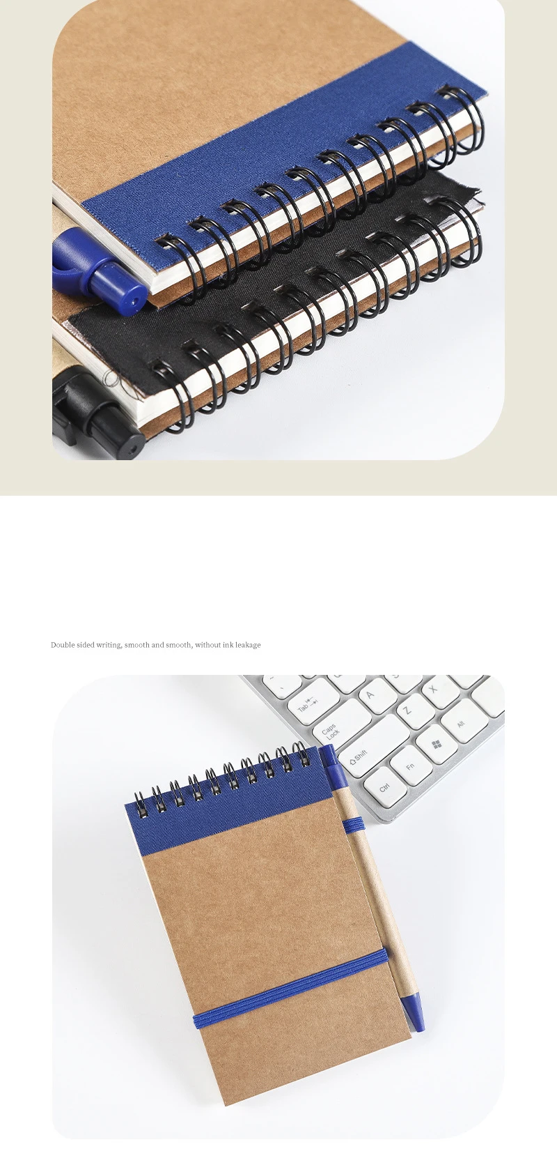 Environmentally friendly and recyclable kraft paper card cover bandage spiral binding notebook with pen Environmentally friendly and recyclable kraft paper card cover bandage spiral binding notebook with pen