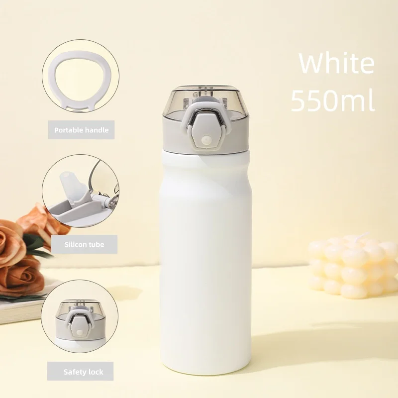 New outdoor sports water bottle double layer 304 stainless steel space pot portable portable large capacity straw insulation cup