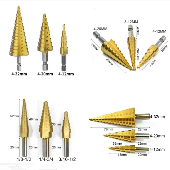 Hss Steel Titanium Step Drill Bits Mm Mm Mm Step Cone