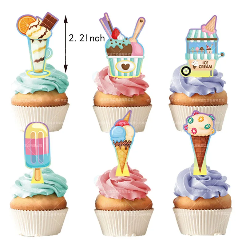 Macaron Ice Cream Theme Birthday Banner Latex Balloon Cake Topper Set Baby Birthday Party Decorations