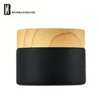 Cream Cream Jar 10g Hot Sale 5g 10g 15g 20g 30g 50g Frost Black Glass Cosmetic Cream Jar With Wooden Grain Lid