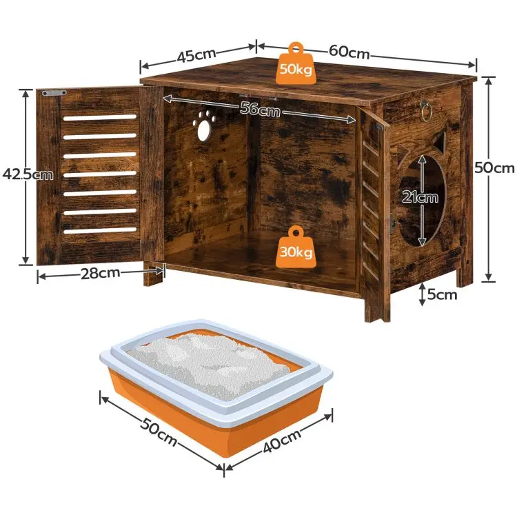 Wholesale Industrial Style Wooden Pet Cat Litter Box with 2 Doors Hidden Cat Litter Enclosure Enclosed Litter Box Furniture