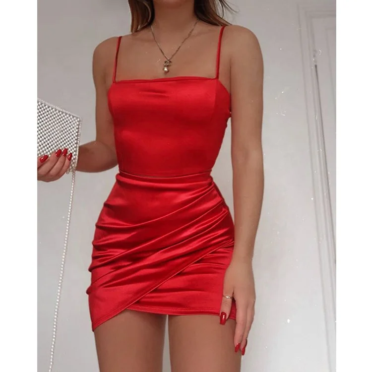 Moq 1pc Glossy Solid Ruched Mini Red ...